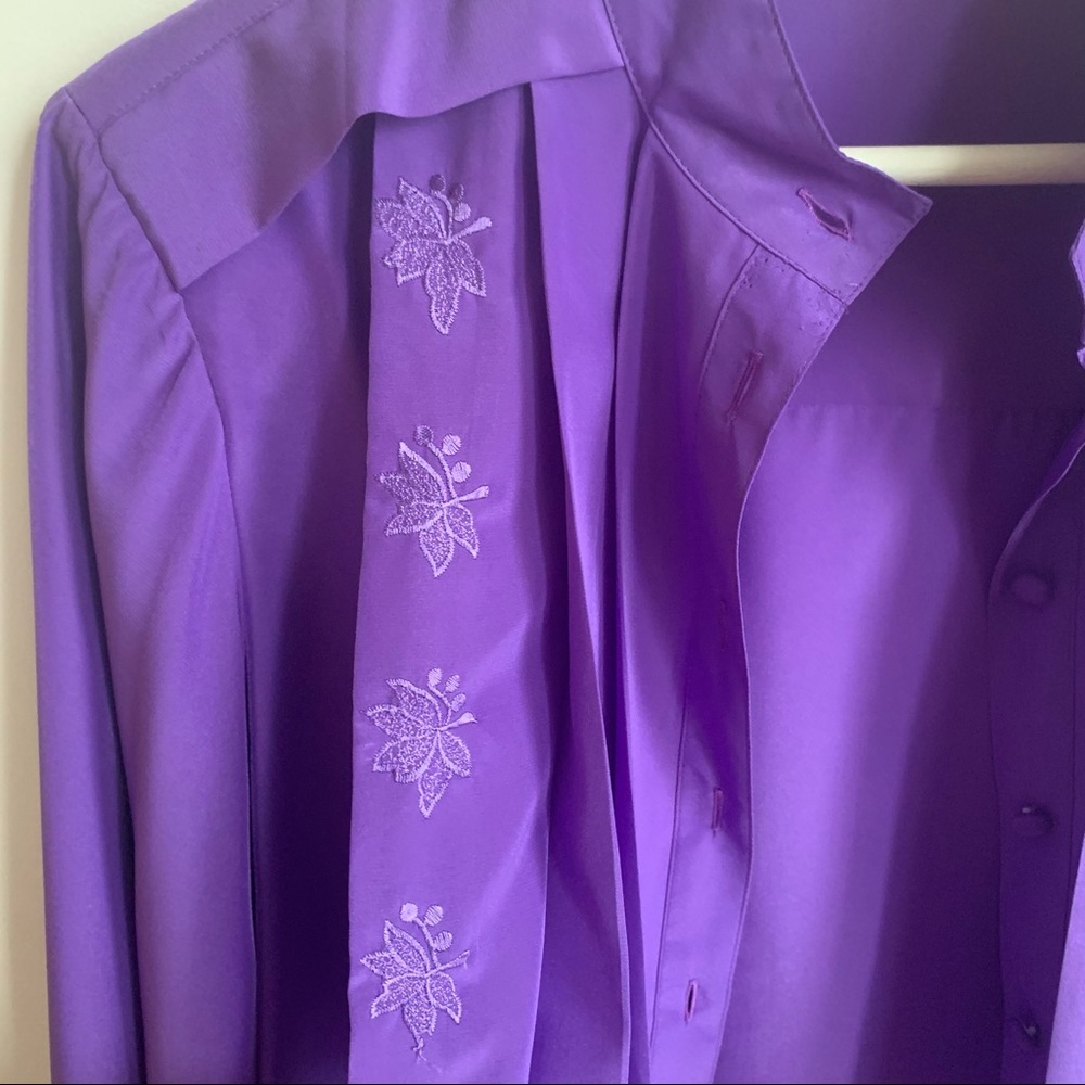 VINTAGE Purple Blouse Shirt Polyester Size M - Picture 9 of 12